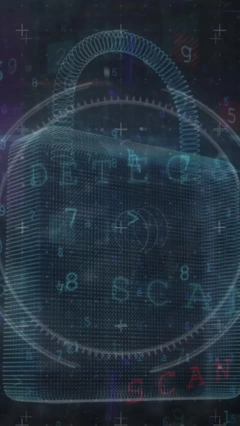Animation of scope scanning with padlock icon and data processing on black Stock Footage 343955211