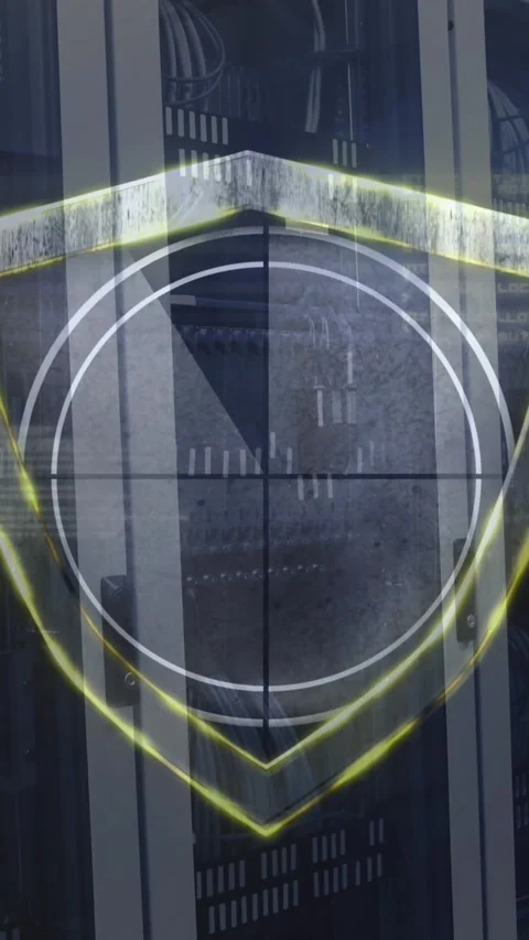 Animation of scope scanning with shield and data processing over computer Stock Footage 342136609
