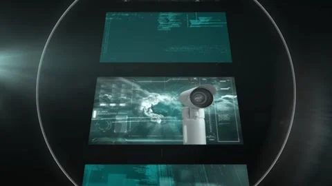 Animation of scope with triangles and screens with data processing Stock Footage 162346095
