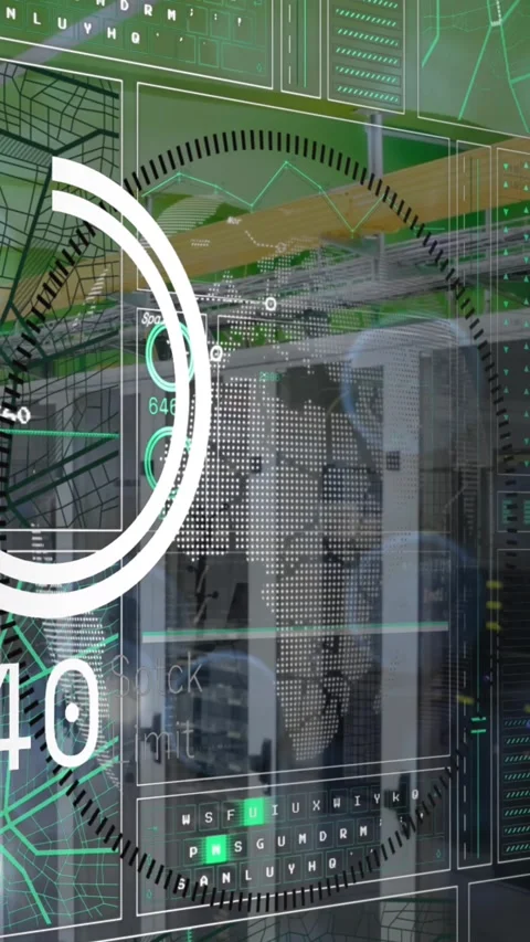 Animation of scopes and data processing over computer servers Stock Footage 341927080