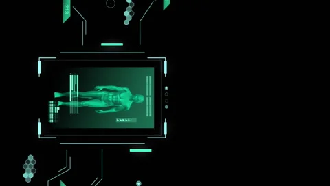 Animation of scopes and scientific data processing over black background Video stock 312351349