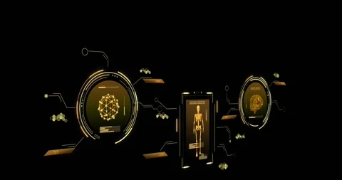 Animation of scopes and scientific data processing over black background Stock Footage 328351612