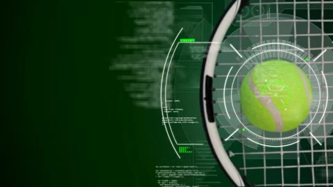 Animation of scopes scanning and data processing with tennis ball and racket 스톡 동영상 155643242