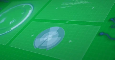 Animation of scopes scanning and data processing on screens on grid background Stock Footage 324846083