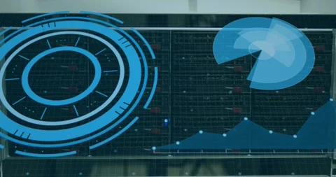 Animation of scopes scanning and data processing over cables in computer server Stock Footage 330775421