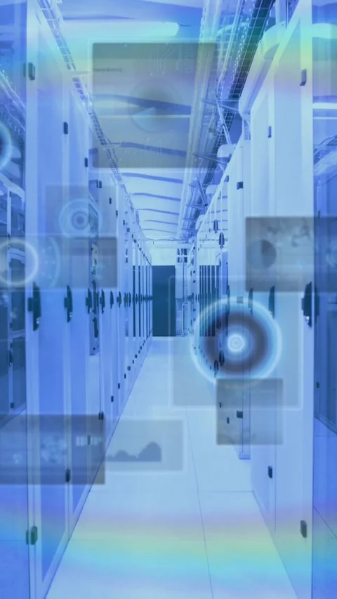 Animation of scopes scanning and data processing on screens over computer Stock Footage 342097303