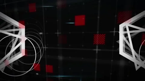 Animation of scopes scanning, triangles spinning and data processing over grid Stock Footage 157675107