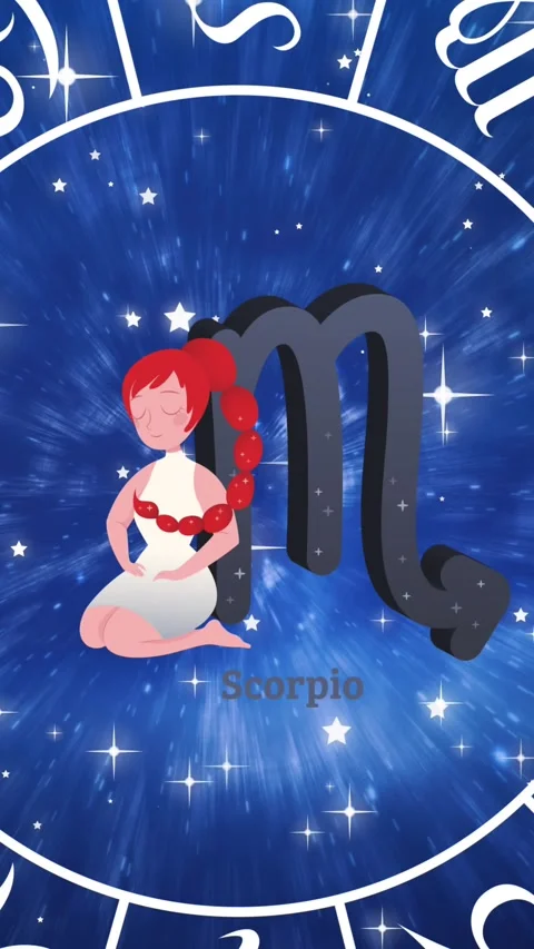 Animation of scorpio star sign inside spinning wheel of zodiac signs over stars Stock Footage 319975454