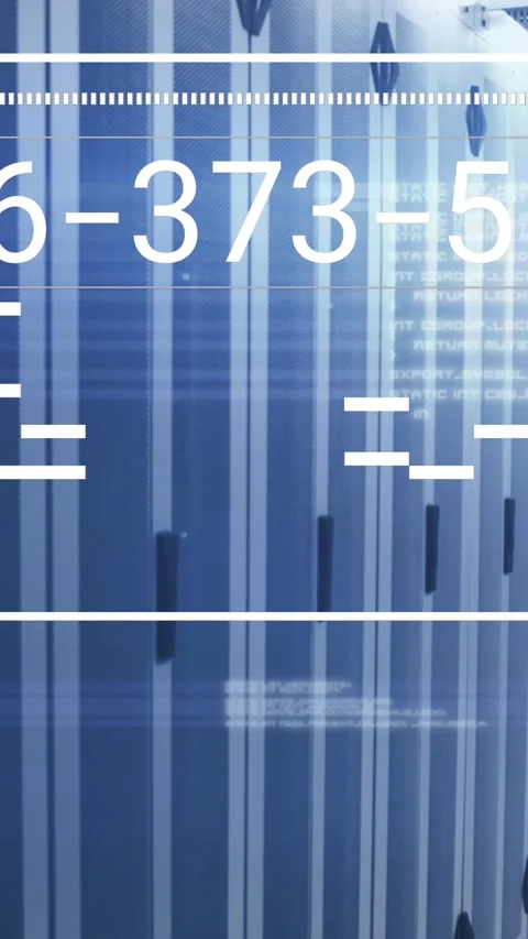 Animation of screen with changing numbers over data racks in server room Stock Footage 344403105