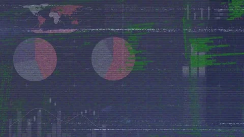 Animation of screen with glitch, data and graph on navy background Stock Footage 328149668