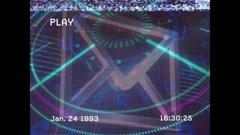 Animation of screen with glitch over mail icon and rotating circle Stock Footage 171387602