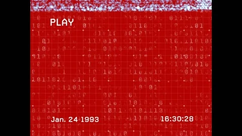 Animation of screen with play interface and binary coding data processing on red Stock Footage 326425796