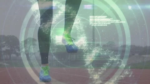Animation of screen with scientific data and dna over legs of caucasian woman Stock Footage 329863590