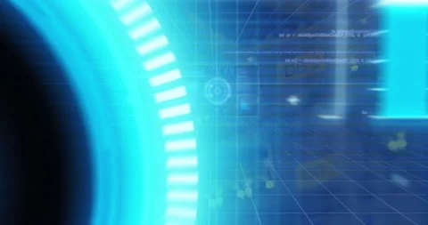 Animation of screen with scope scanning and data processing over close up of Stock Footage 151296653