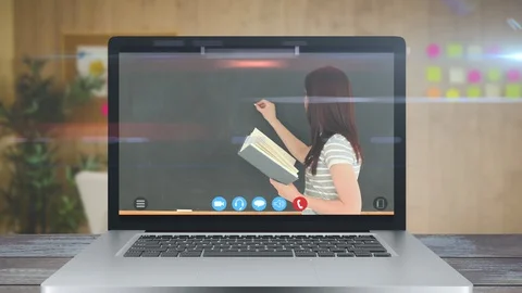 Animation of a screen showing a teacher during a video online school lesson. 스톡 동영상 128587743
