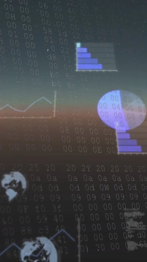 Animation of screens with data processing against dual tone background Stock Footage 344803054
