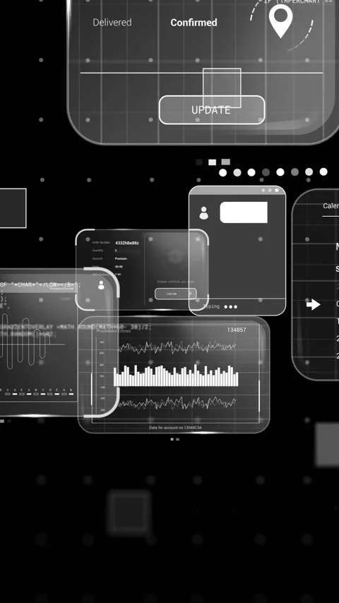 Animation of screens with data processing over black background Stock Footage 319882918