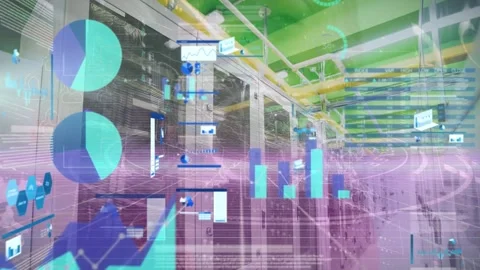 Animation of screens with data processing over globe against computer server Stock Footage 329032759