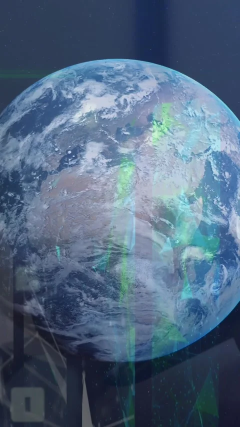 Animation of screens with plexus networks over globe against mid section of Stock Footage 341956392