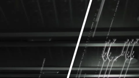 Animation of screens with programming language and numbers moving over data Stock Footage 312325364