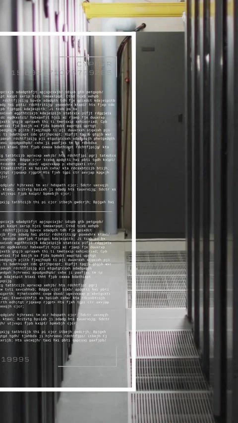 Animation of screens with programming language moving over data server racks 動画素材 321039273