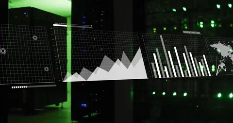Animation of screens with statistical data processing against computer server Stock Footage 330108591