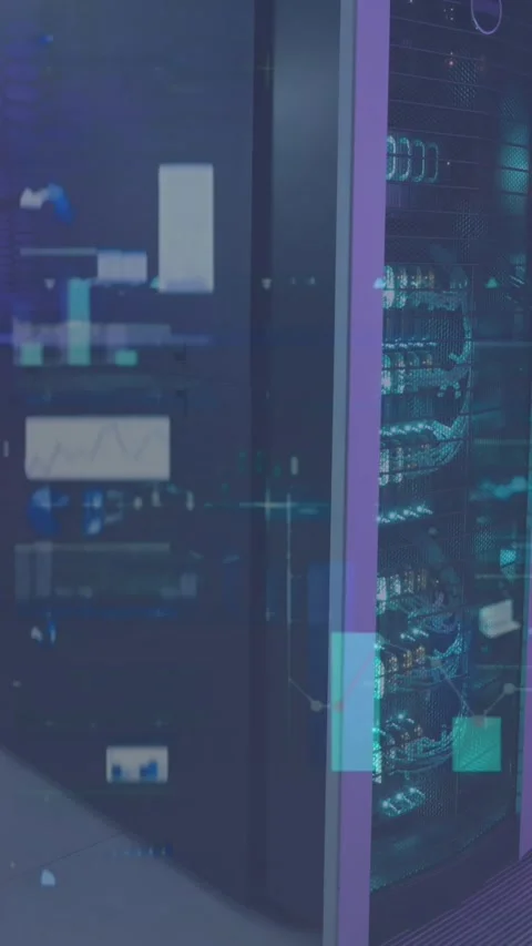 Animation of screens with statistical data processing against computer server Stock Footage 341976680