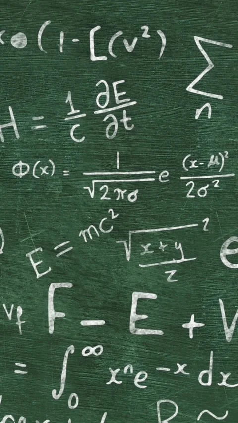 Animation of scrolling maths equations written in chalk on chalkboard Stock Footage 320288944