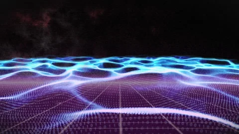 Animation of sea waves over grid pattern against galaxy in background Stock Footage 315838266