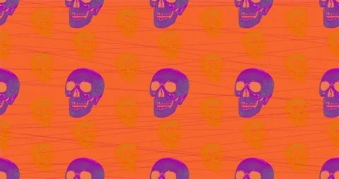 Animation seamless pattern. Skull on minimal background Stock Footage 122140034