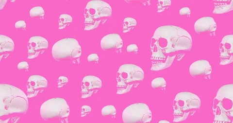 Animation seamless pattern. Skull on pink minimal background Stock Footage 122139951