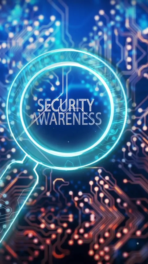 Animation of security awareness text and circuit board over black background Stock Footage 320590285