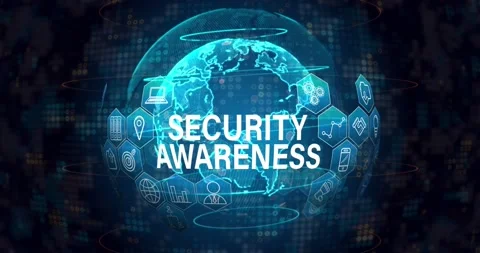 Animation of security awareness text with icons over globe on black background Stock Footage 202086560