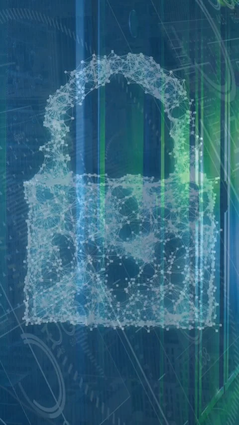 Animation of security padlock and cloud icon over statistical data processing Video stock 321038979