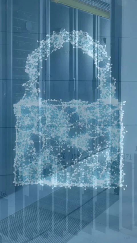 Animation of security padlock and cloud icon over statistical data processing Stock Footage 344636331