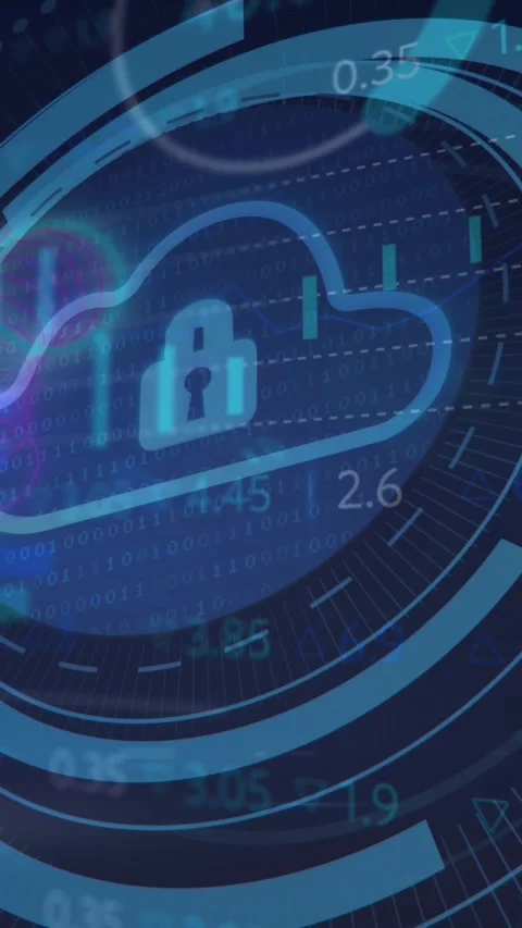 Animation of security padlock and cloud icon against statistical and stock Stock Footage 344774947
