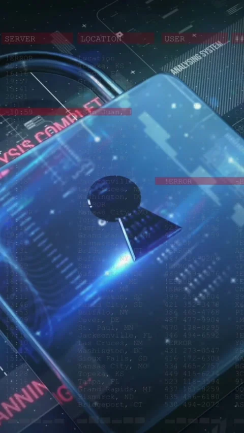 Animation of security padlock and data processing over navy background Stock Footage 323341639