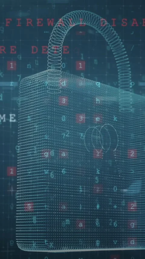 Animation of security padlock and data processing over navy background Stock Footage 323341662