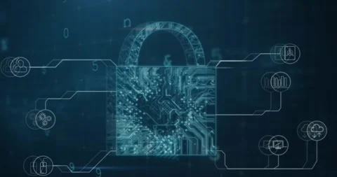 Animation of security padlock and data processing over navy background Stock Footage 327061052
