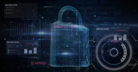 Animation of security padlock and data processing over navy background Stock Footage 327194972