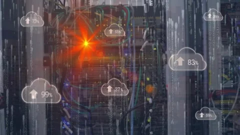 Animation of security padlock and data processing over computer servers Stock Footage 329710512