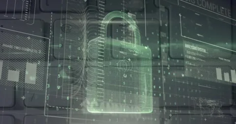 Animation of security padlock and data processing over navy background Stock Footage 330060539