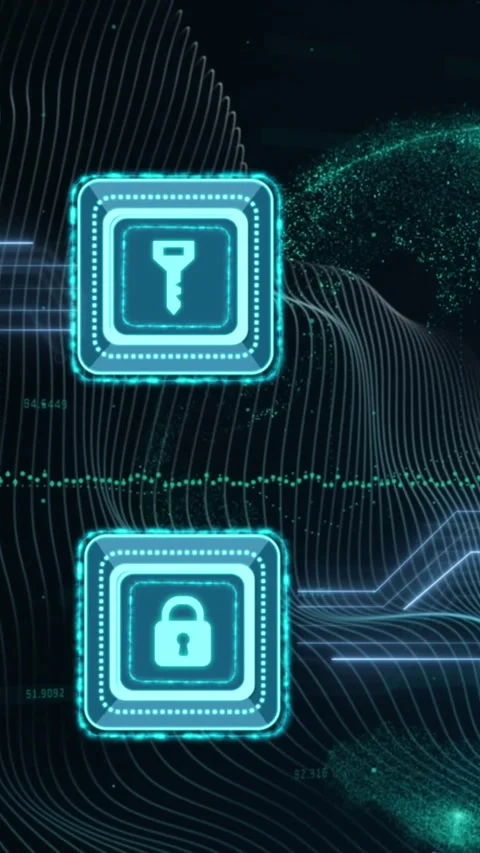 Animation of security padlock and key icons ver spinning globe and 库存影片 344403046