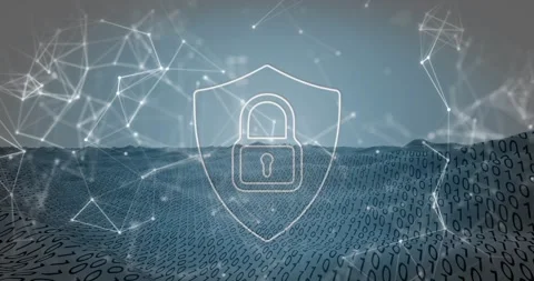 Animation of security padlock and network of connections against binary coding Stock Footage 330254633