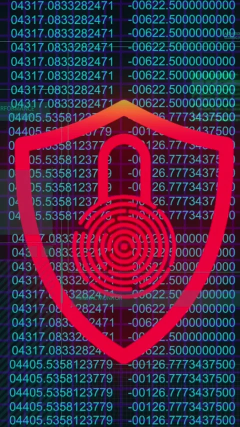 Animation of security padlock and shield icon against data processing on black Stock Footage 344693491
