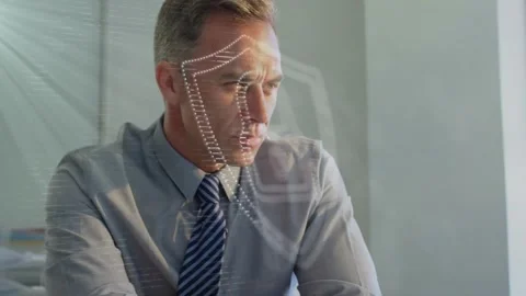 Animation of security padlock icon against caucasian businessman using computer Stock Footage 327280391