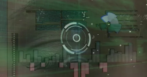 Animation of security padlock icon and microprocessor connections over close up Stockbeeldmateriaal 203882982