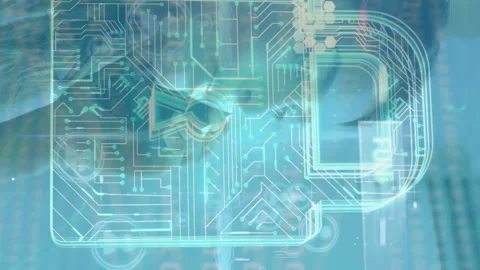 Animation of security padlock icon and data processing over caucasian woman Vídeos de archivo 312696099