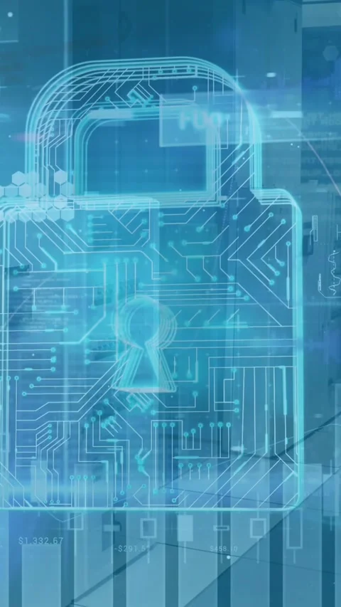 Animation of security padlock icon and data processing against computer server Video stock 321853141