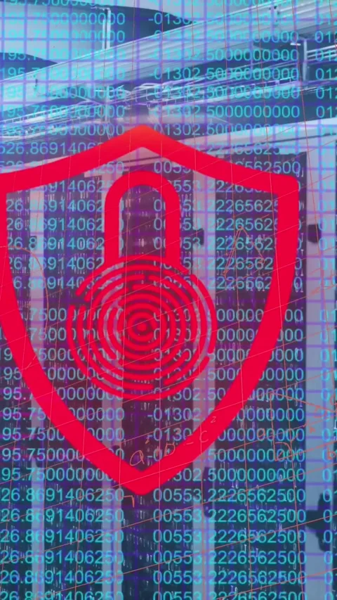 Animation of security padlock icon and data processing against computer server Vídeos de archivo 322148612